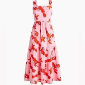 J. Crew Pink and Red Lobster Print Midi Dress